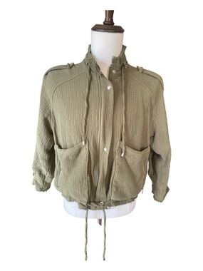 BLANKNYC Olive Green Cotton Utility Military Jacket XS Frayed Raw Hem